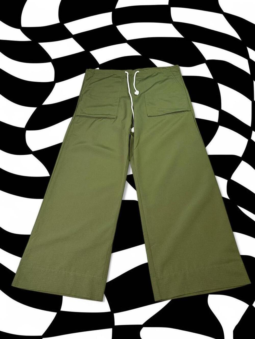 Local European olive green wide leg pants with drawstring waist